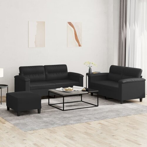  3-dijelni set sofa s jastucima crni od umjetne kože Slike