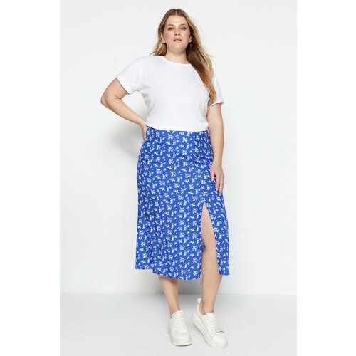 Trendyol Curve Plus Size Skirt - Blue - Midi Slike
