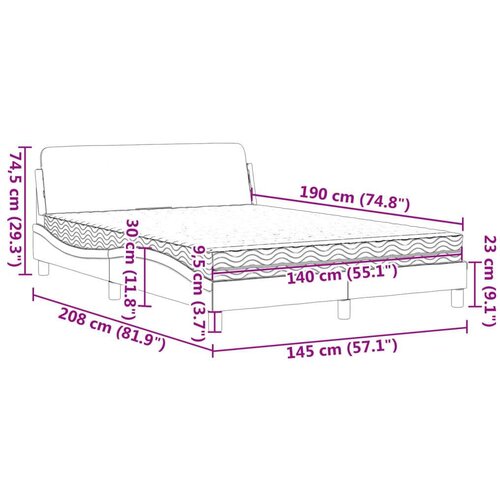 VidaXL krevet s madracem tamnosivi 140x190 cm bar&amp;scaron;unasti Slike