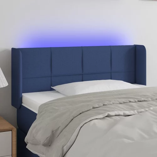 vidaXL LED posteljno vzglavje modro 83x16x78/88 cm blago