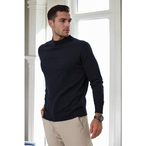 Dewberry 64721 Half Turtleneck Woolen Mens Knit Sweater-NAVY BLUE Slike