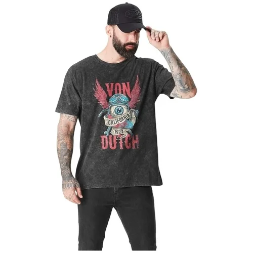 Von Dutch TEE SHIRT JERSEY AVEC LOGO ET ACID WASH Crna