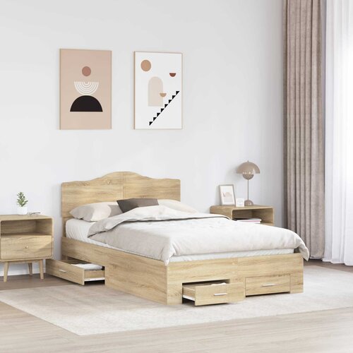  Krevetna konstrukcija s ladicama Sonoma hrast 120 x 200 cm Smeđa 206 x 123 x 90 cm Slike