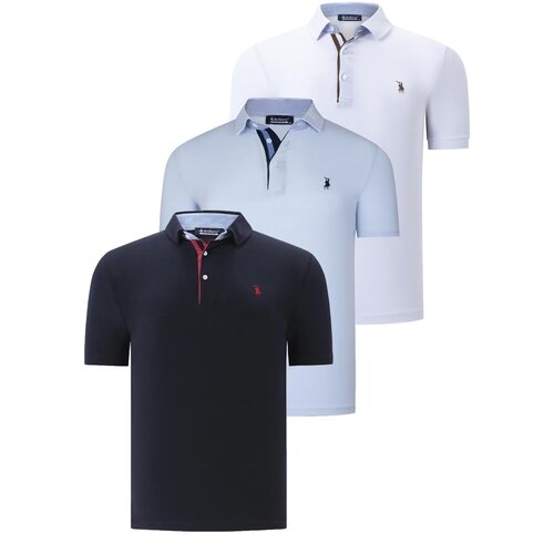 Dewberry TRIPLE SET T8582 MENS T-SHIRT-NAVY BLUE-WHITE-BABY BLUE Slike