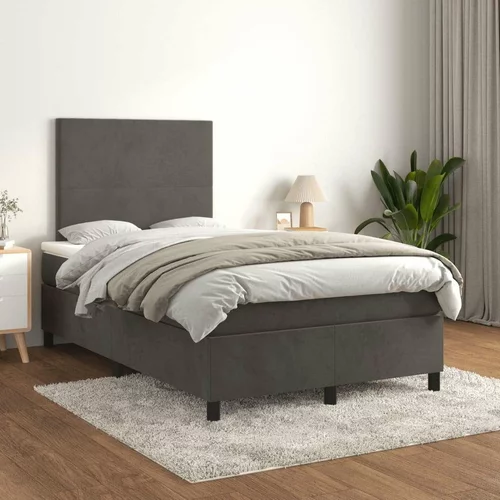 Box spring postelja z vzmetnico temno siva 120x200 cm žamet, (20790952)