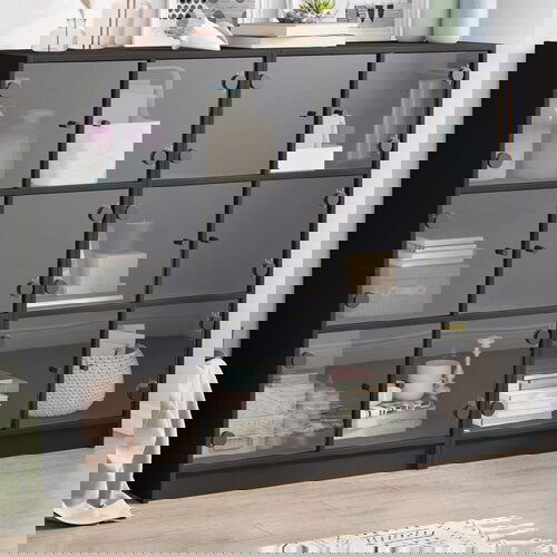 VidaXL Regal za knjige s vratima crni 136x37x109 cm konstruirano drvo Slike