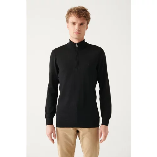 Avva Men's Black High Neck Wool Blended Standard Fit Normal Cut Knitwear Sweater