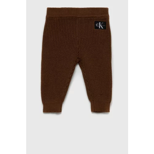 Calvin Klein Jeans Dječje pamučne hlače boja: smeđa, glatki materijal