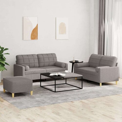  3-dijelni set sofa s jastucima smeđesivi od tkanine Cijene