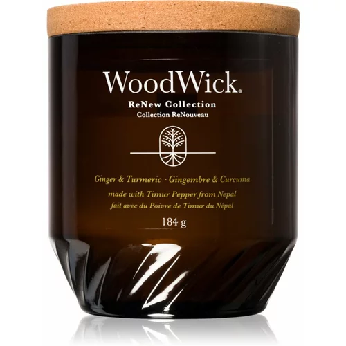 WoodWick Ginger & Turmeric dišeča sveča z lesenim stenjem 184 g