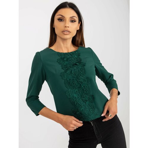 Fashion Hunters Dark green short formal blouse with lace Slike