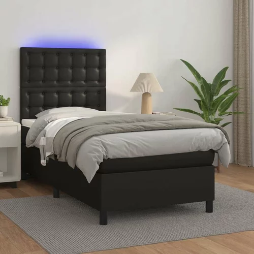  Box spring postelja z vzmetnico LED črn 90x190 cm umetno usnje, (20789412)