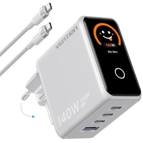 Vention Punjač 3xUSB-C 1xUSB-A 140W sa USB-C kablom 1m sivi Slike