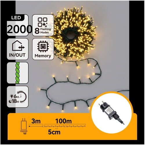 Aigostar Spolja&amp;scaron;nji LED božićni lanac 2000xLED/8 funkcija 103m IP44 topla bela Slike