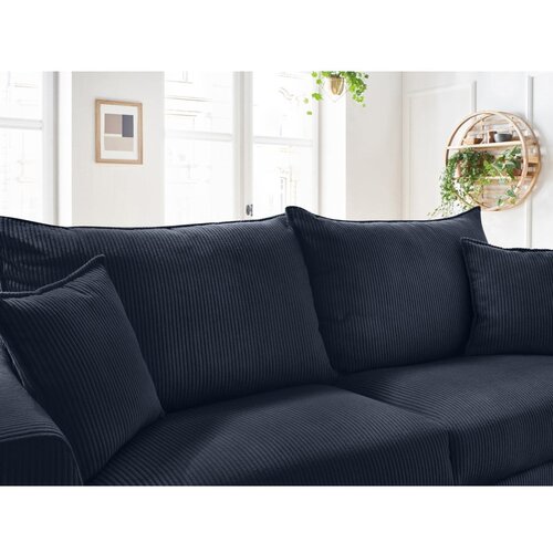 Bobochic Paris Temno modra raztegljiva sedežna garnitura iz rebrastega žameta 225 cm Augustin &amp;ndash; Slike