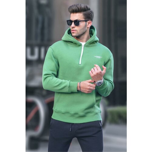 Madmext Green Zippered Hooded Sweatshirt 6143 Slike