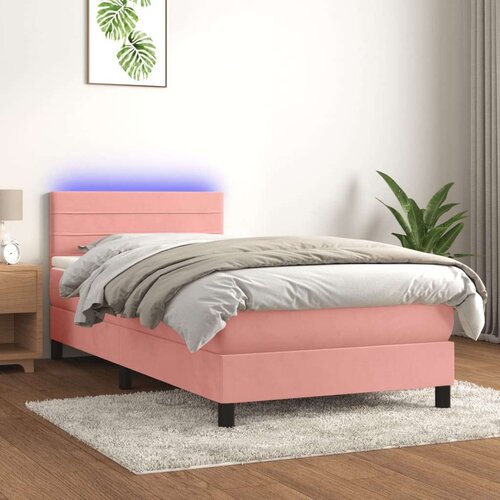  Box spring postelja z vzmetnico LED roza 90x200 cm žamet, (20724935) Cene