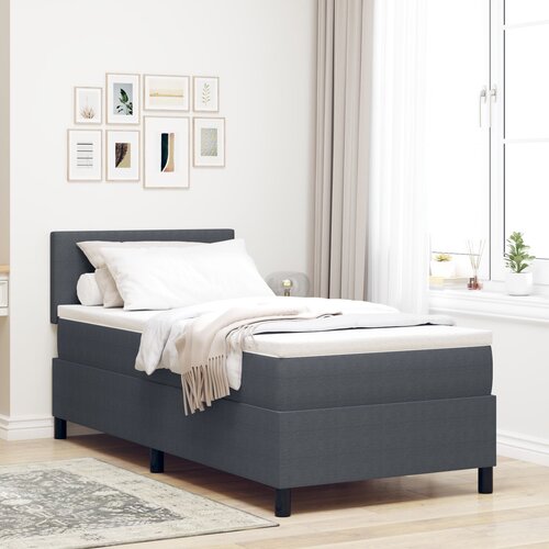 VidaXL Postelja s &amp;scaron;katlastim vzmetenjem z vzmetnico temno siva 100x200 cm žamet Slike