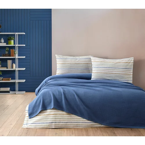  Plavi pamučan set pokrivača, plahte i jastuka 200x240 cm Karina –