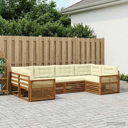  Set vanjskih sofa 6 kom. Prirodna i krem Čvrsto drvo akacije Slike