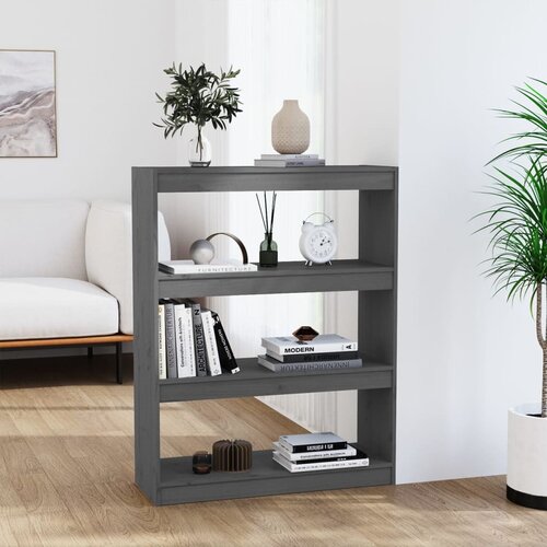 The Living Store Knjižna omara/pregrada siva 80x30x103,5 cm trdna borovina - Knjižna Omara, (21431282) Slike