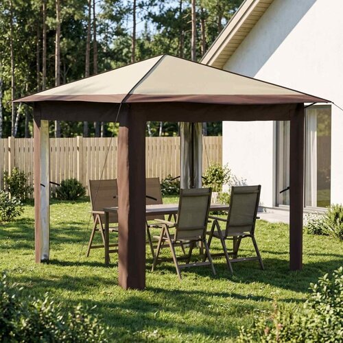 Gazebo bez bočne strane 2 6 x 2 6 m Krema i smeđa - Krema i smeđa Bez bočnog zida Cijene