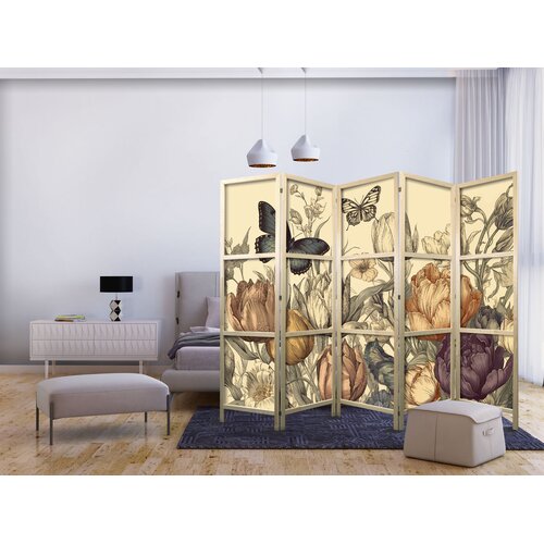  Japanski paravan - Tulips in Cream - Illustration of Flowers and Butterflies on a Light Background Cijene