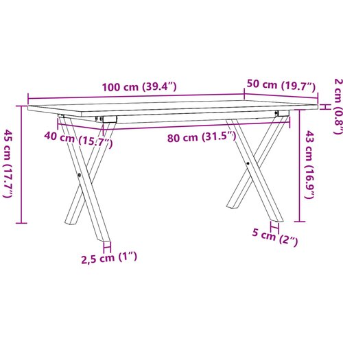  Stolić za kavu X-oblika 100x50x45cm borovina i čelik Slike