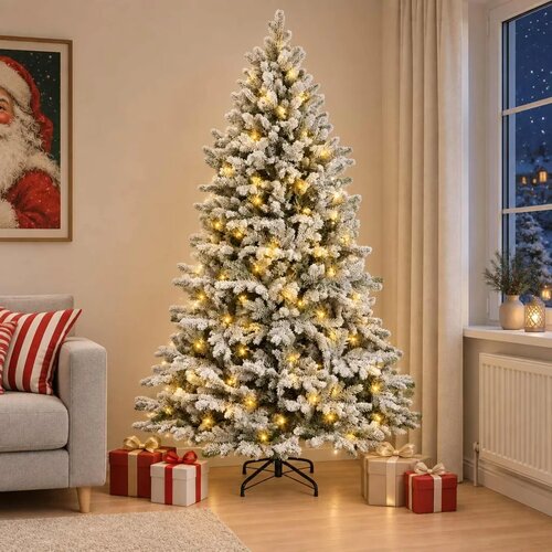  Umjetno božićno drvce s nogom 150 cm 150 LED lampica - Zelena i bijela 150 cm s LED svjetlima Slike