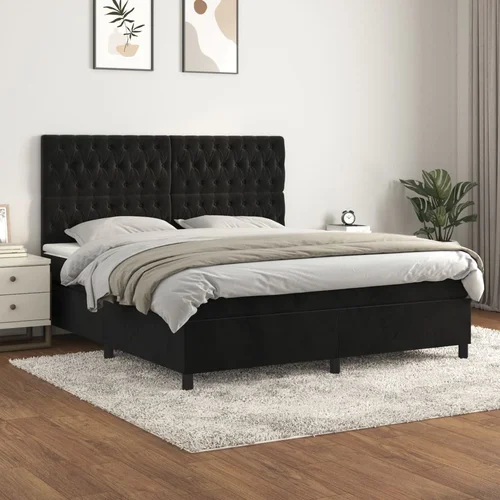 vidaXL Box spring postelja z vzmetnico črna 180x200 cm žamet