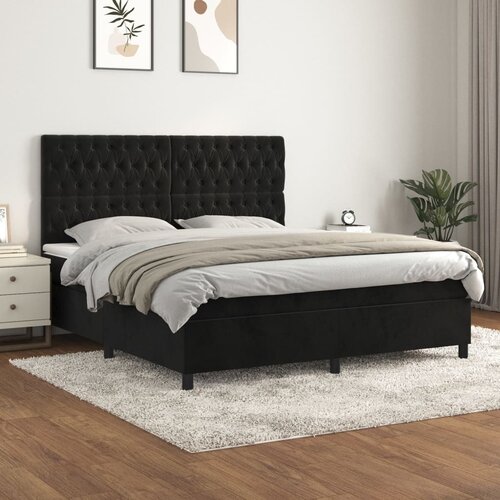 VidaXL Krevet s oprugama i madracem crni 180x200 cm bar&amp;scaron;unasti Slike