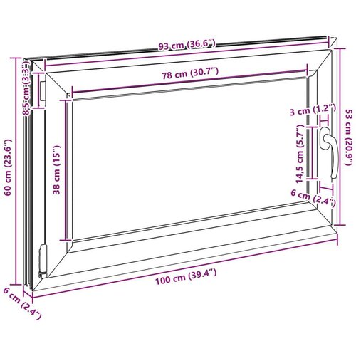  Prozor za podrum RISOR Antracit 100 x 60 cm PVC i staklo - Antracit 100 x 60 cm (trostruki sloj) Nagibanje i okretanje lijevo Slike