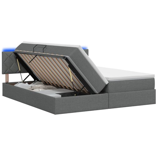  LED krevet za pohranu s madracem Tamnosiva 200 x 200 cm Tkanina Slike