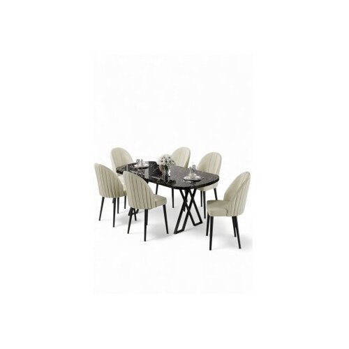 Hanah home Set trpezarijskog stola i stolica (7 delova) Kaye Black Marble Cream Cene