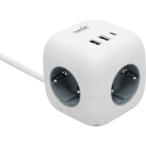 Home produžni kabl CUBE2, 3 utičnice, 2 x USB A, 1 x USB C, 1.5m, Bijeli Slike