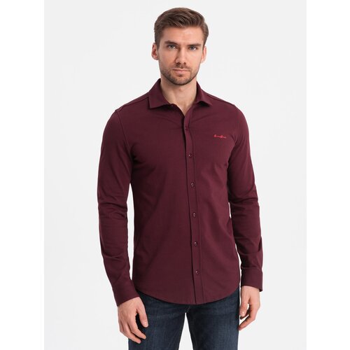 Ombre Men&amp;#039;s cotton single jersey knit REGULAR shirt - maroon Slike