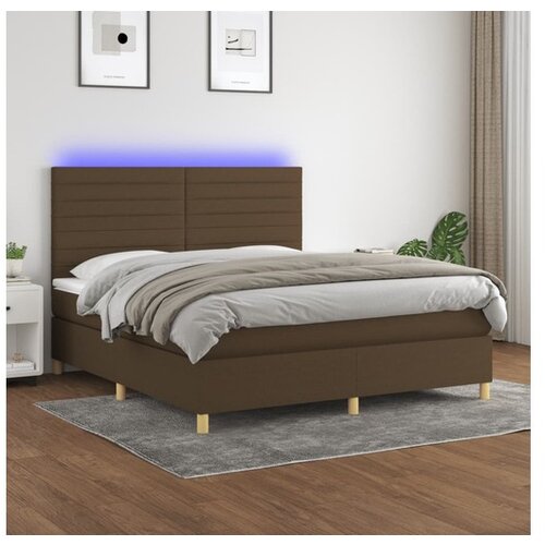 vidaXL Box spring postelja z vzmetnico LED temno rjava 180x200cm blago Cene