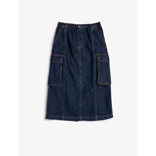 Koton Cargo Denim Skirt Maxi Length Slit Detailed Waist Elasticated Cotton. Slike