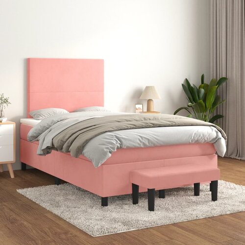 VidaXL Box spring postelja z vzmetnico roza 120x200 cm žamet Slike