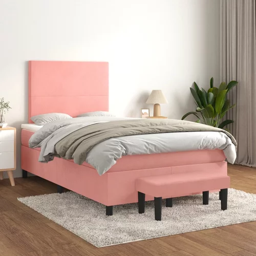 vidaXL Box spring postelja z vzmetnico roza 120x200 cm žamet