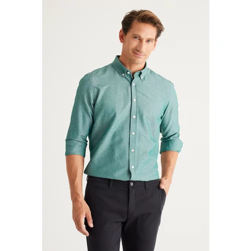 AC&Co / Altınyıldız Classics Men's Green Buttoned Collar Cotton Slim Fit Slim-fit Oxford Shirt.
