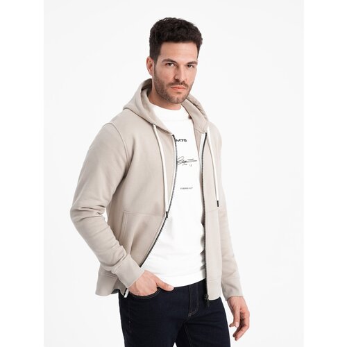 Ombre BASIC men's unbuttoned hooded sweatshirt - light beige Cene