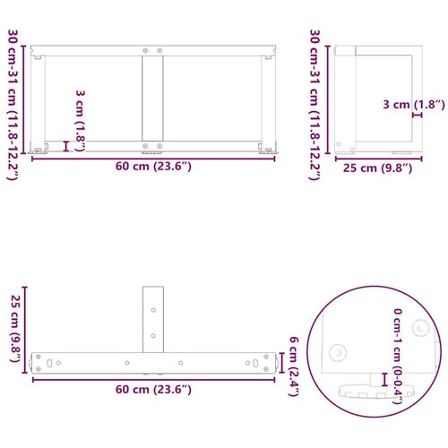  Noge za stolić T-oblika 2 kom bijele 60x25x(30-31) cm čelik Slike