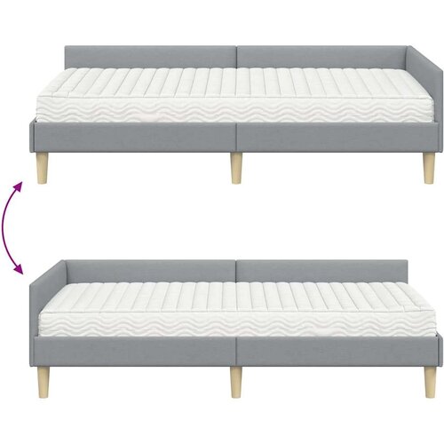  Kutni krevetni okvir s madracem 2 pcs Svijetlo siva tkanina Slike