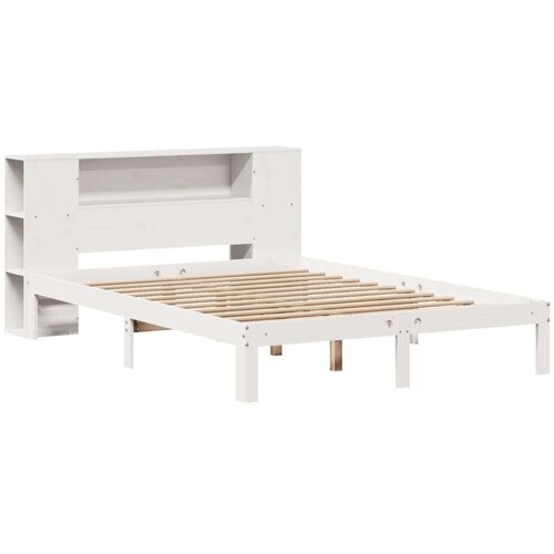 VidaXL Krevet s regalom z knjige bez madraca bijeli 135x190cm borovina Slike