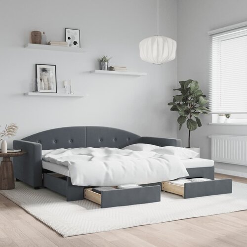 VidaXL Izvlečna dnevna postelja s predali temno siva 90x200 cm žamet Slike