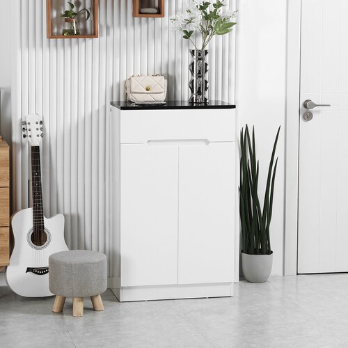 HOMCOM 12 parov Max Slim omara za čevlje za vhode in hodnike s 3 nastavljivimi policami in predalom, bela iverna plo&amp;scaron;ča, 60x32x100 cm, (20745424) Slike