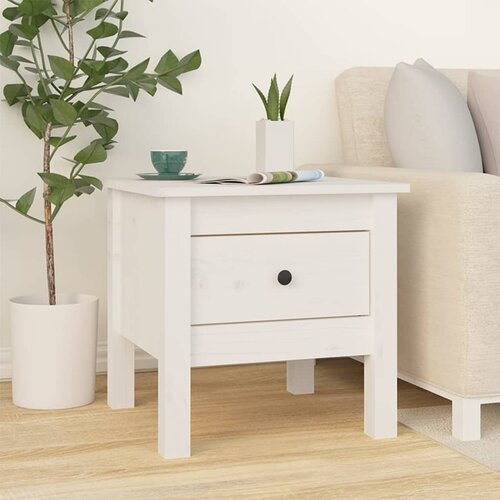 vidaXL Stranska mizica bela 40x40x39 cm trdna borovina Cene