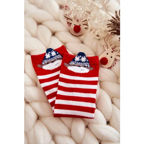 Kesi Youth Striped Socks With Bear Red and White