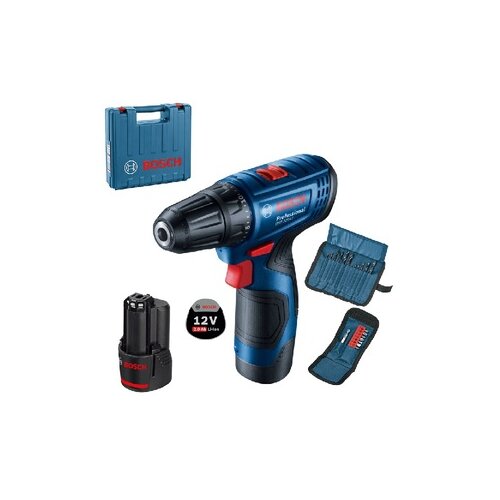 Bosch professional GSR 120-LI akumulatorska bušilica/odvrtač + 23 delni set pribora (2x 2,0 Ah, GAL 1210 CV, kofer) Slike